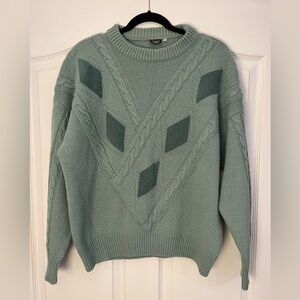 Vintage 80s-90s Wool Blend Geo Design Applique Sweater Size XL EU 54
